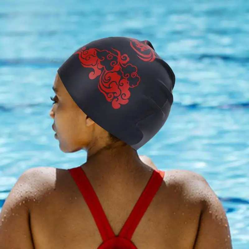 Silicone swimming cap suitable for adults men women Chinese style swimming cap long thick curly hair weaving soft swimming cap CL241009