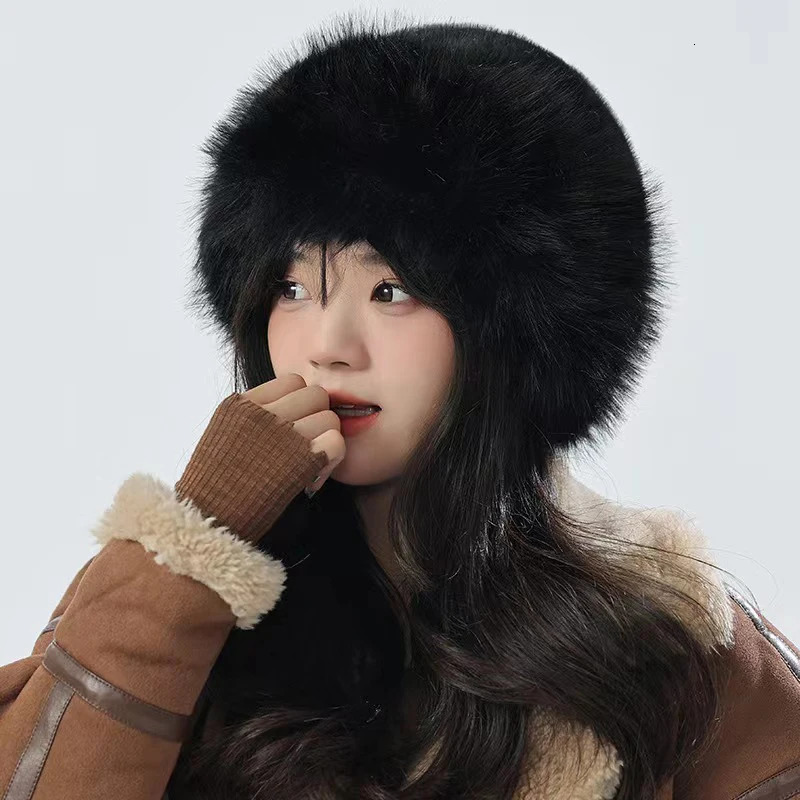 Fashionable womens Panama Basin hat earmuffs winter plush windproof fisherman thick fluffy fur warm headwear 241009