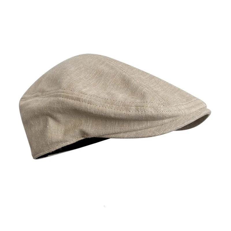 Spring and summer linen s boy hat white gray breathable beret mens literary retro hat British hat mens hat 47 241007