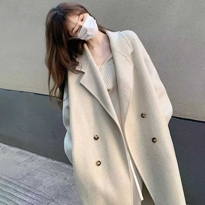Womens Woolen Coat For Autumn And Winter New Korean Loose Medium Long Hepburn Style Woolen CoatsX241009