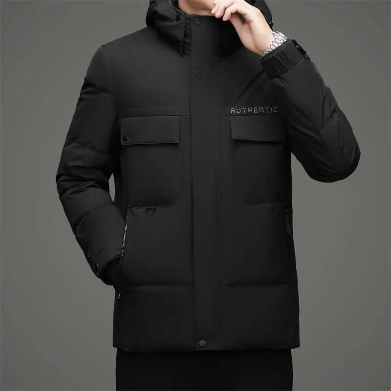 Winter Men Hooded Puffer Parkas Black Beige Khaki White Duck Down Basic Coat Hood Detachable Design Outerwear Thermal Jackets LX241009