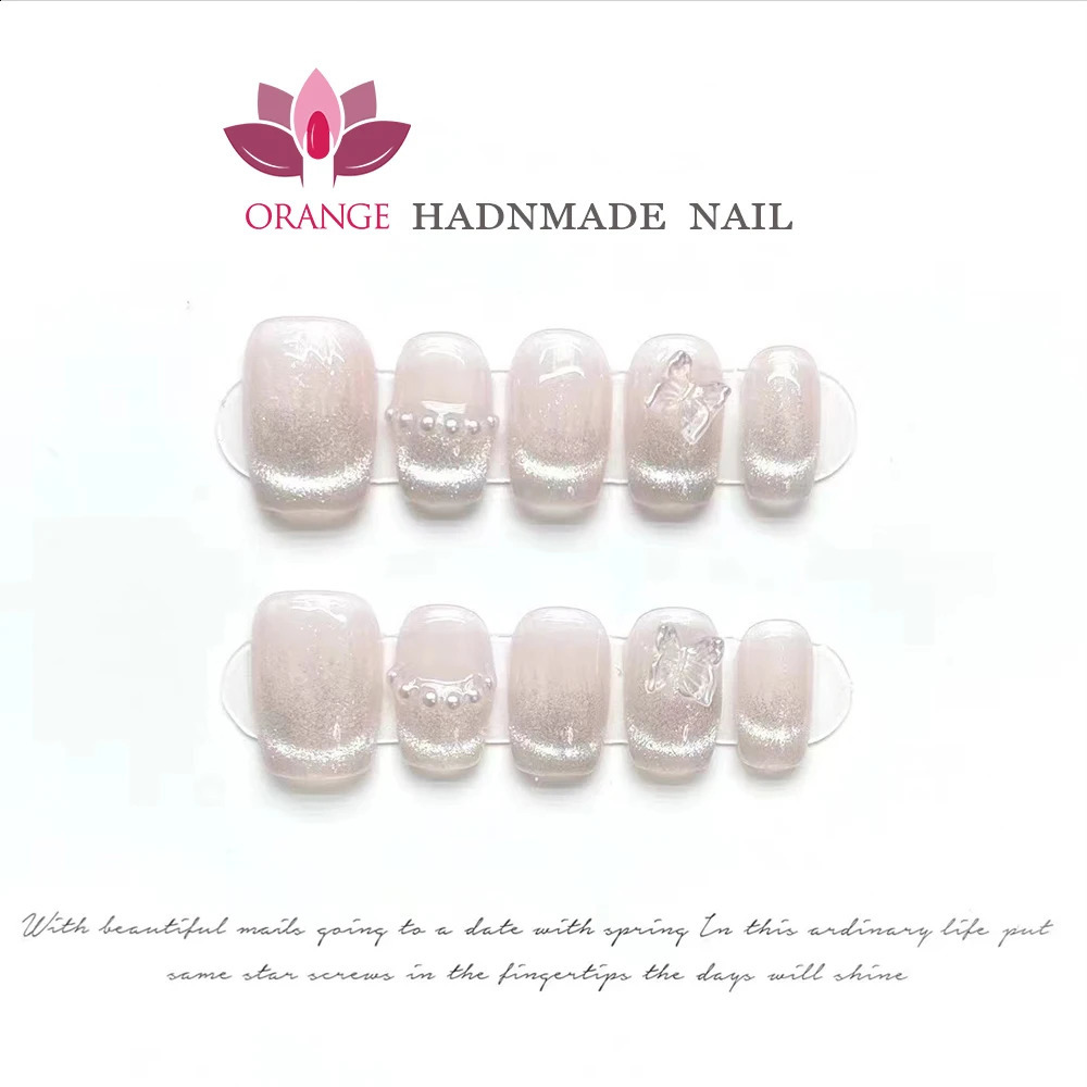 Hand pressed nails ballet dancer eyes cat coffin mannequin decoration wearable full set of adhesive acrylic nails suitable for girls 241008