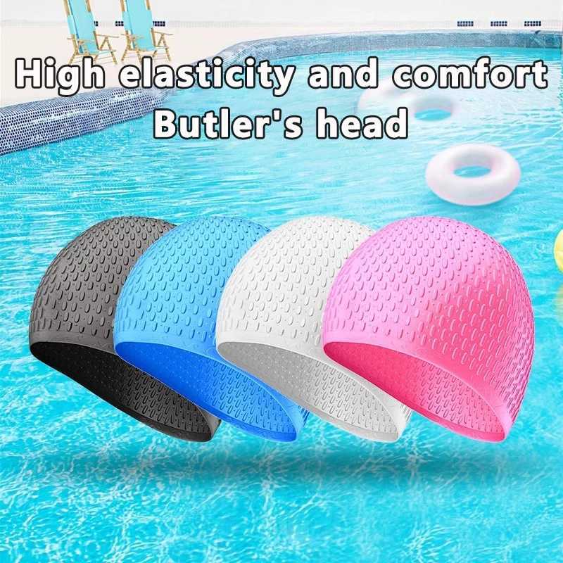 Silicone water droplet swimming cap adult enhanced bubble swimming cap super elastic waterproof earmuffs CL241009
