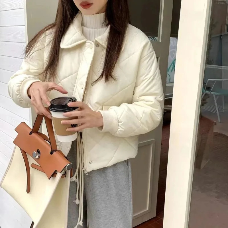 Oneck Parka Winter Short Preppy Style Loose Solid Simple Trendy Warm Koreanstyle Allmatch Students Leisure n 240930