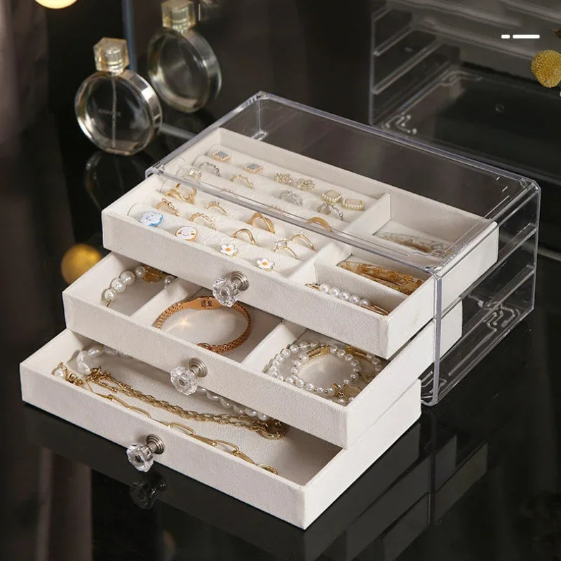 3-layer transparent jewelry organizer large ring necklace earrings makeup stand womens velvet jewelry box 240924