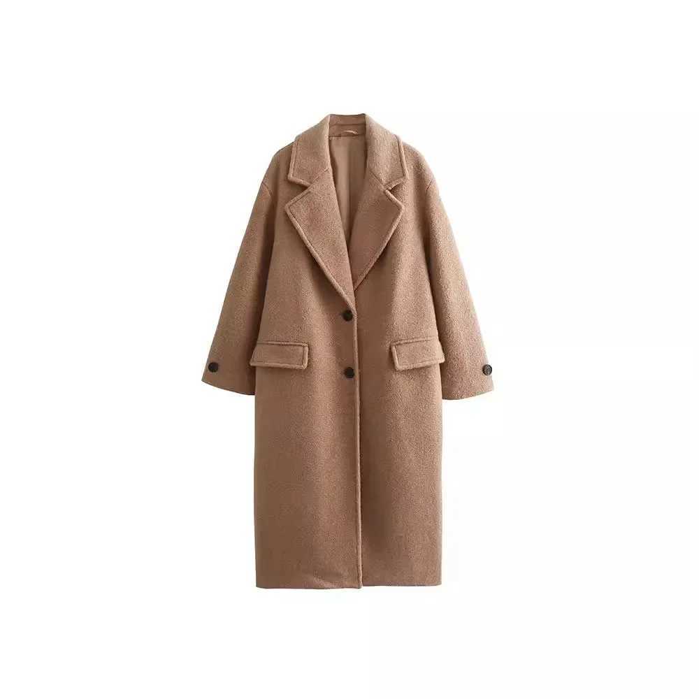 Woolen Coat 2024 Autumn Winter New Fashion Notched Single Breasted Female Overcoat Long Sleeve Casual Lady OutwearX241009