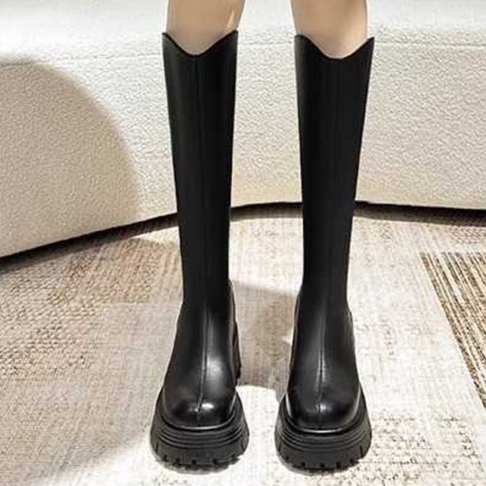 Thick Soled Brown Long Martin Boots Tube Boots For Women Autumn Winter Look Fashion Boots Slim And Elastic V-neck Long Boots High Tube Knight Boots 24