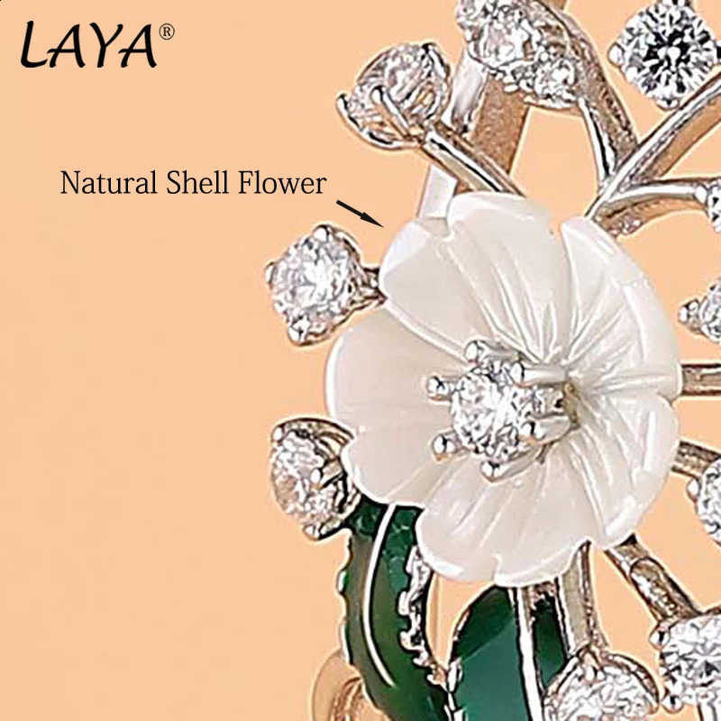 Laya 925 sterling silver summer fashion jewelry high-quality zircon natural shell flower leaf enamel bracelet 240925