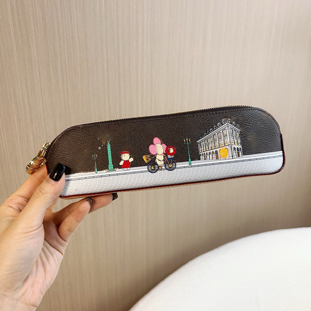 luxury pencil pouch women designer colored leather zipper pencil case coated canvas pencils box purse wallets fashion womens men pencil box 2024 wallet