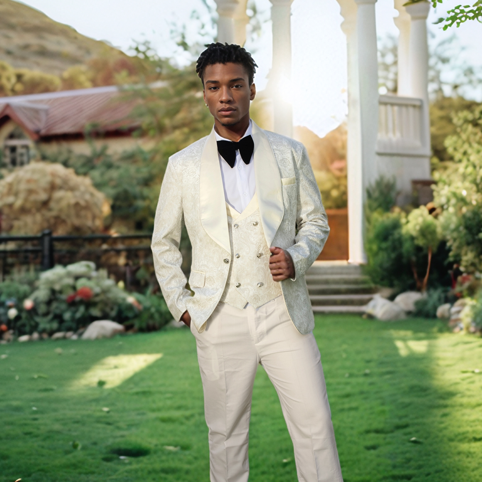 Fashion Pattern Mens Wedding Tuxedos Shawl Lapel Custom Made Jacket Pants Suits 3 Pieces Birthday Party Prom Groom Wear