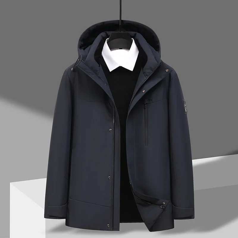 Mens Color Matching Hooded Down Jacket 2023 Winter New Fashion Warmth Outdoor Leisure LX241009