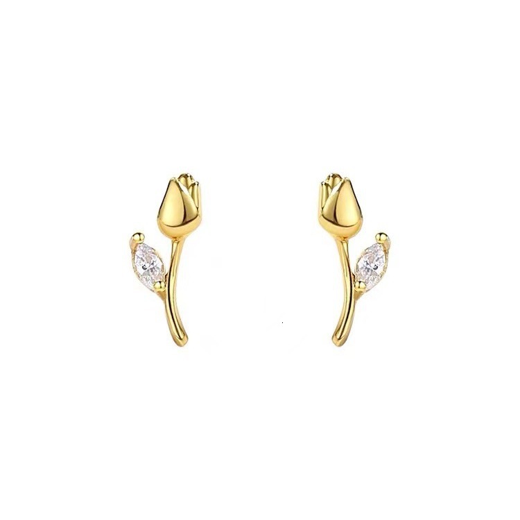 Pure sier needle tulip small women's earrings, fresh niche temperament, trend 2024