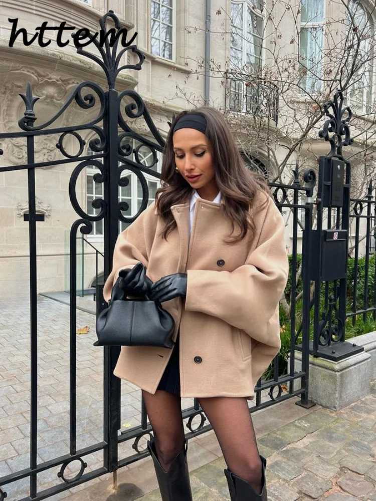 Elegant Woolen Blends Coat Women Loose Lapel Single Breasted Long Sleeve Pockets Jackets 2024 Autumn Lady Street Thicken OutwearX241009