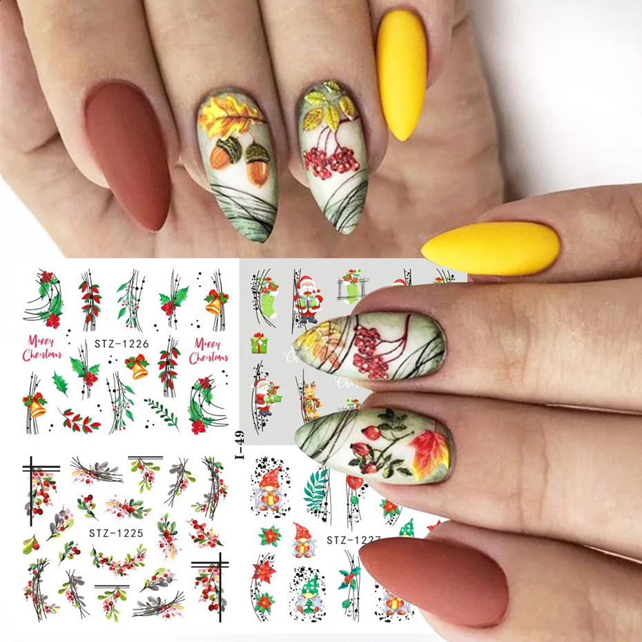Year slider stickers snowflakes winter birds cute Santa Claus snowman nail art Polish decal decoration NT44-49 241008