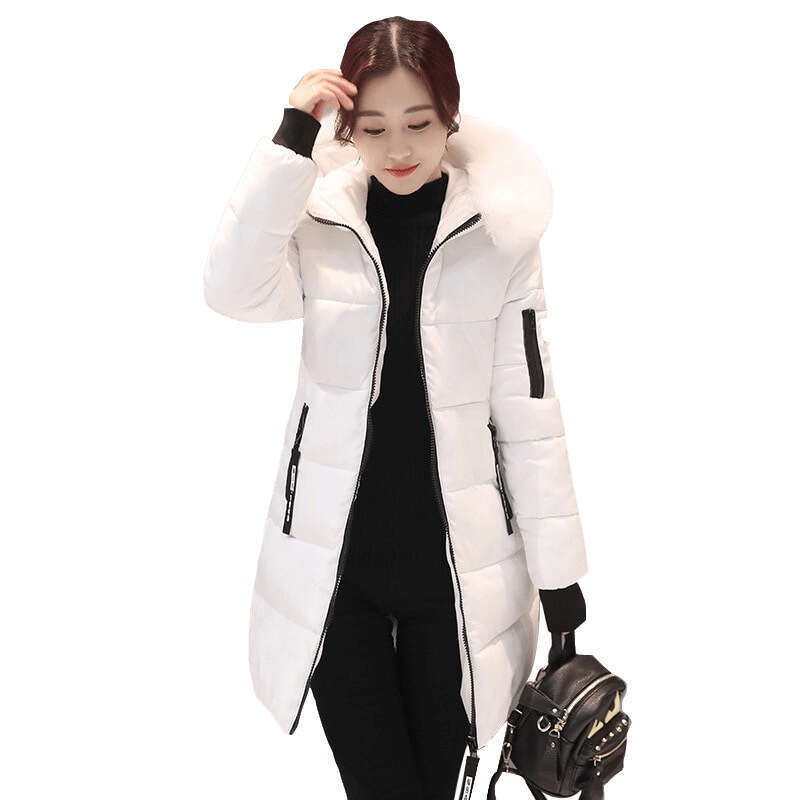2024 Winter New Korean Edition Fashion Medium Long Large Size Slim Fit Hooded Coat Womens Cotton Jacket