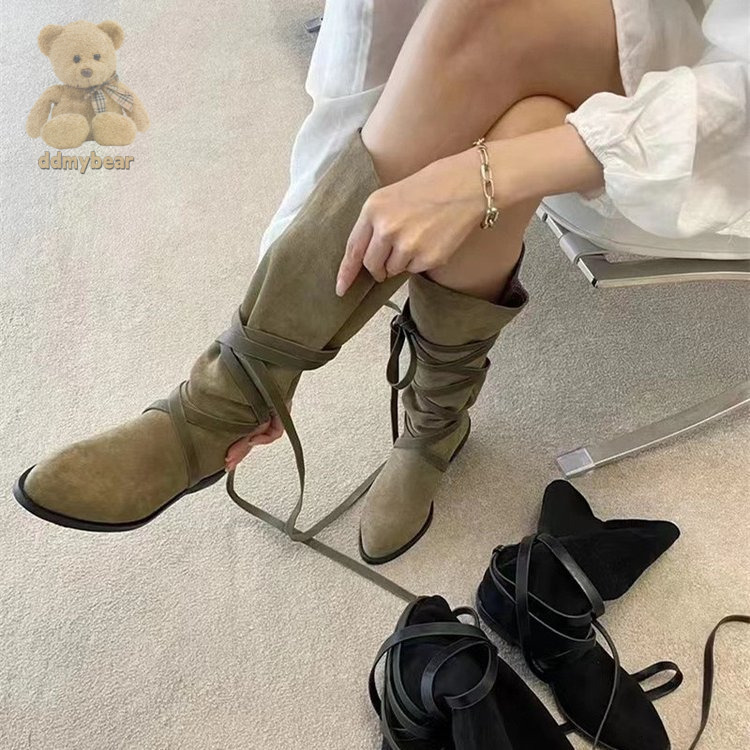 Ddmybear Genuine Leather Stacking 2024 New Western Cowboy Versatile Pointed Sleeve Knight Boots For Women Chinese Brand Shoes F1011-68