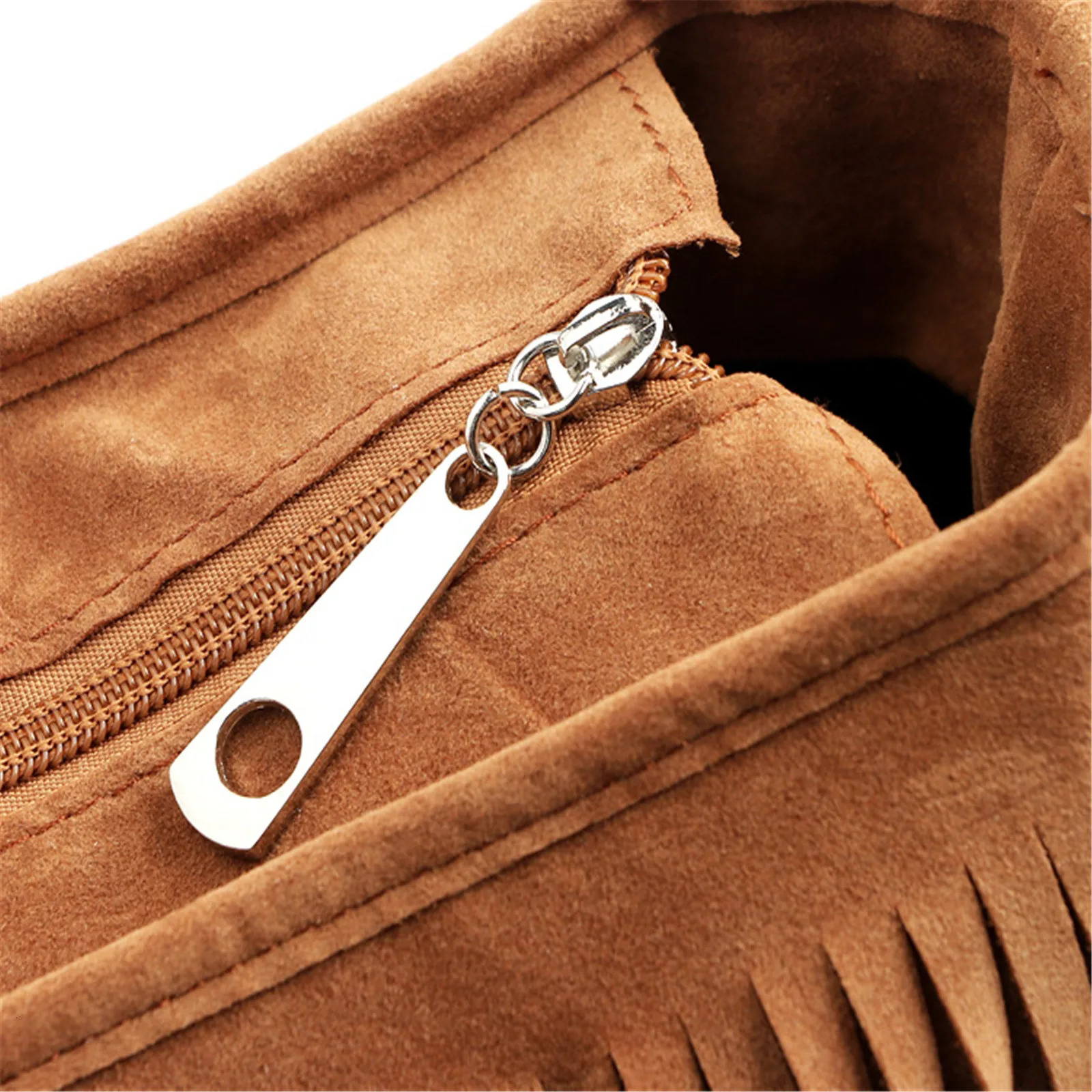 Fashionable womens shoulder bag frosted tassel fashion ten font foreskin leather velvet messenger bag casual handbag shopping bag 241008