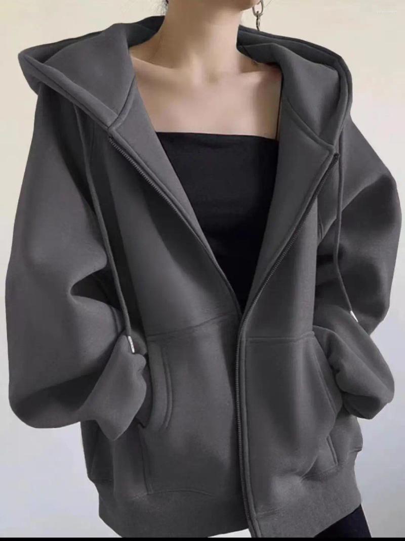 Women's Hoodies Winter Zipper Hoodie High Street Unisex Style Double Pockets Oversize Loose Sweatshirts Outerwear Top