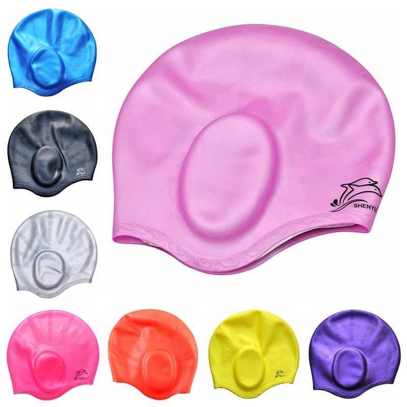 Breathable swimming cap mens long hair waterproof swimming pool cap earmuffs large Natacion silicone diving cap CL241009