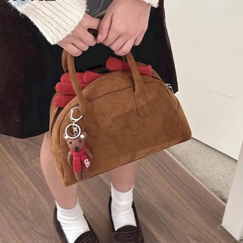 JIAERDI Retro Brown Bowling Bag Womens Street Velvet Fashion Casual Y2k Handbag Womens Retro Harajuku Handbag 2024 241008