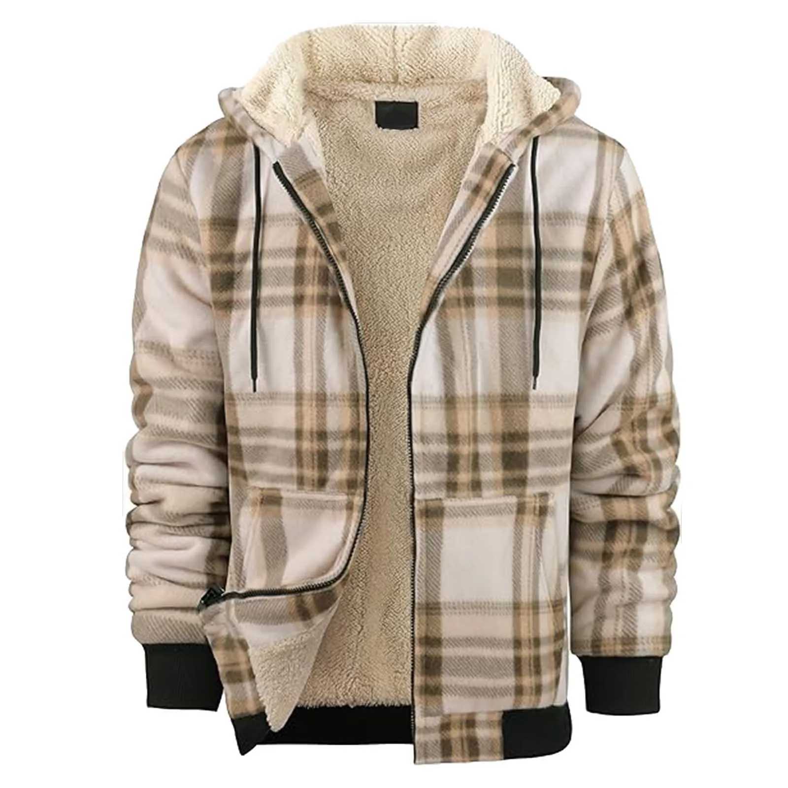 Mens Shirts Classic Plaid Casual Button Down Hooded Long Sleeved Double Pockets Shirt Hoodie Flannel Jacket Spring Autumn Tops LX241009