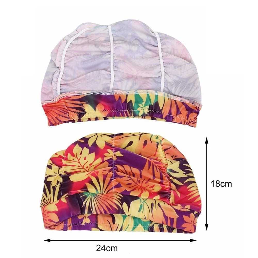 Elastic nylon Turban swimming pool cap long hair swimming protection cap mens printed pleated swimming cap CL241009