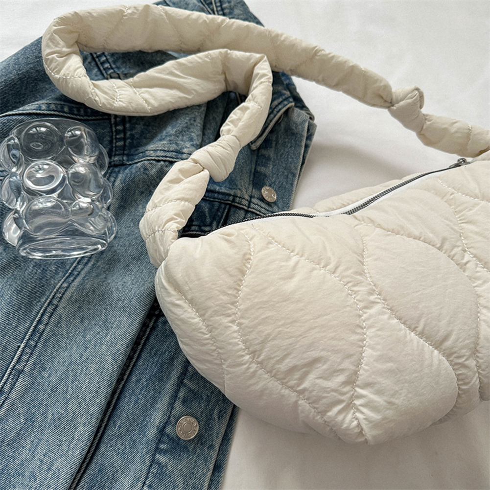 New Female Puffer Shoulder Trendy Soft Down Cotton Pillow Shopper Underarm Solid Color Quilted Simple Crossbody Bag