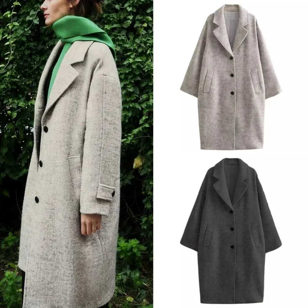 Women Autumn and Winter Soft Oversized Woolen Coat Long Sleeve Front Welt Pockets Female Outerwear Chic Overcoat FashionX241009