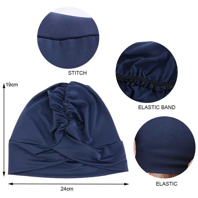 Muslim Fashion Solid Turbo Cap Elastic Cross Swimming Cap Fashion Womens Bottom Cap Fashion Womens Headscarf Cap CL241009