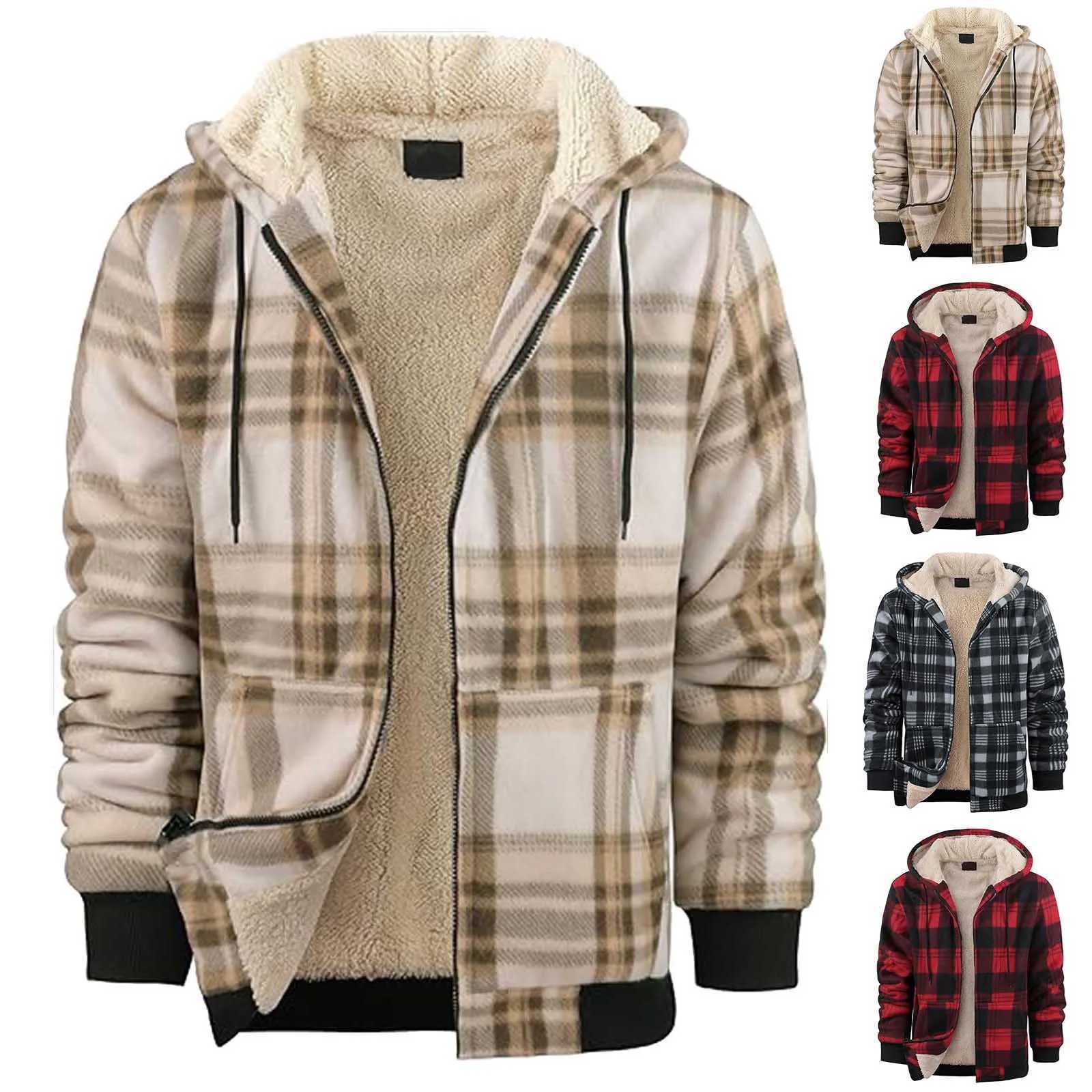 Mens Shirts Classic Plaid Casual Button Down Hooded Long Sleeved Double Pockets Shirt Hoodie Flannel Jacket Spring Autumn Tops LX241009