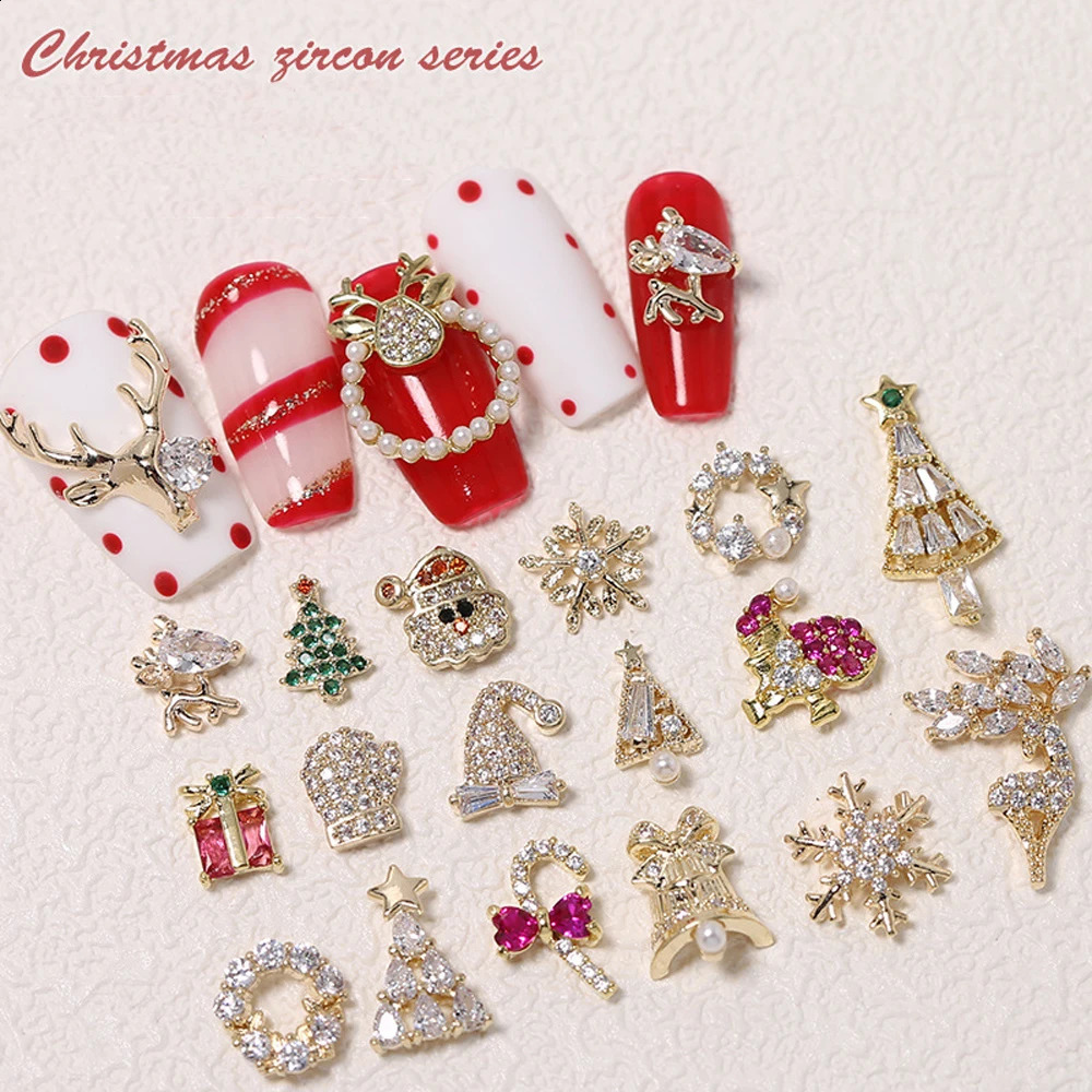 5 Christmas nail zircon charm snowman snowflake reindeer small bell tree nail gemstone Year nail art accessories 241008