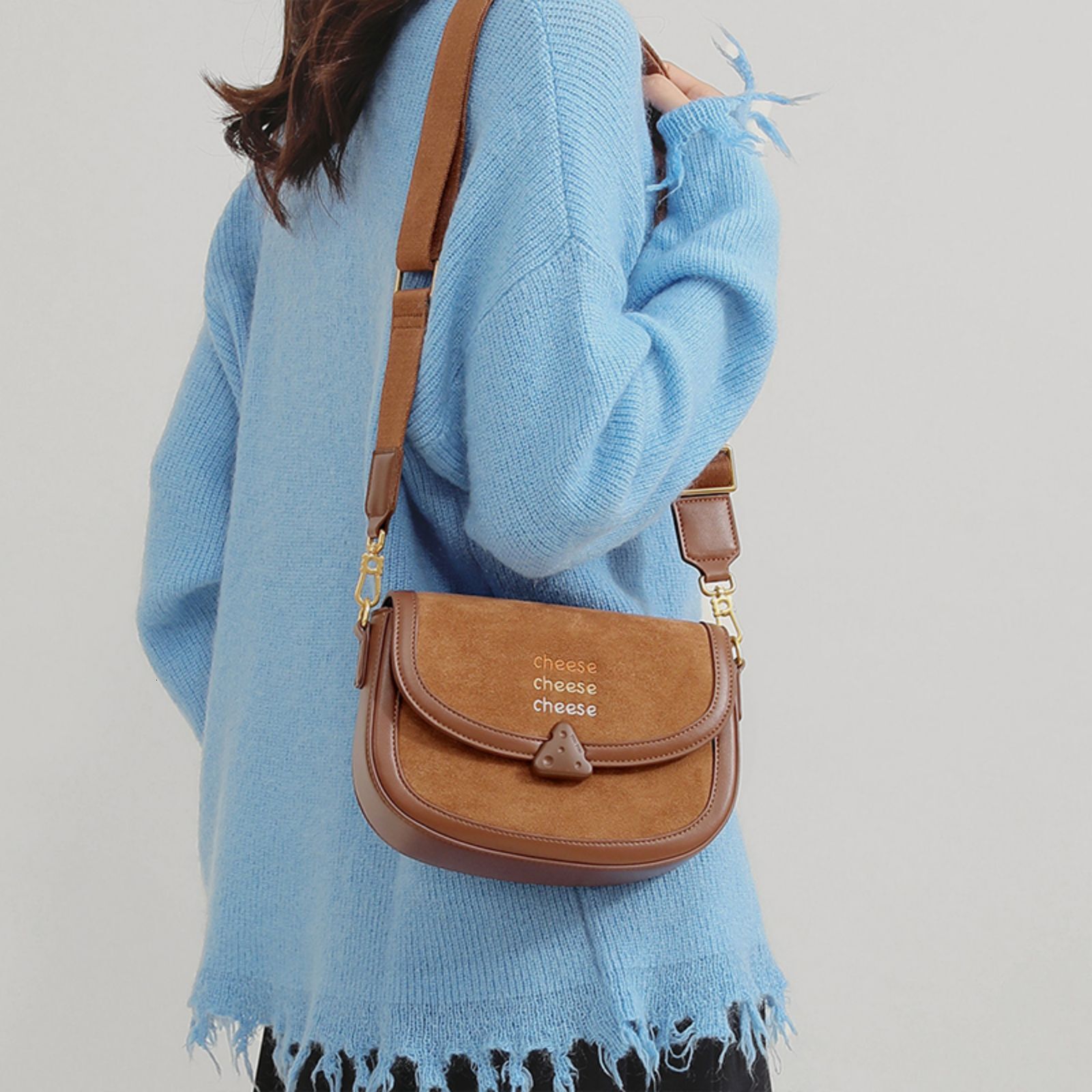 TOUTOU Cheese Saddle Vintage Length Adjustable Shoulder Strap Crossbody Zipper Bag For Ipad Mini Phone Christmas Gift