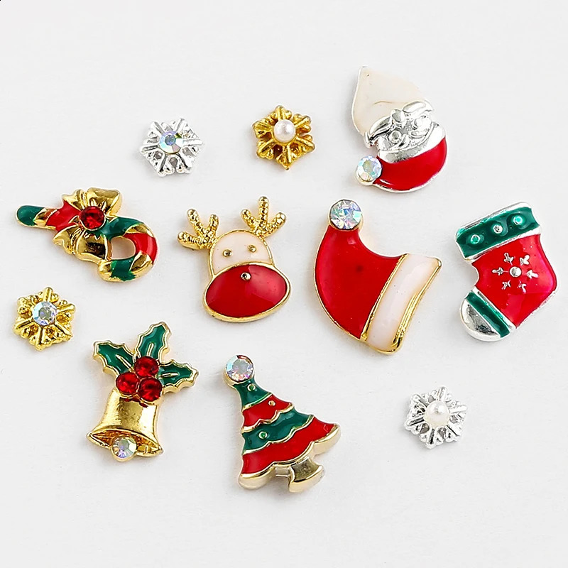 9 Christmas Tree Socks Snowflake Nail Art Decoration Alloy Metal DIY 3D Nail rhinestone Accessories Jewelry Tools 241008
