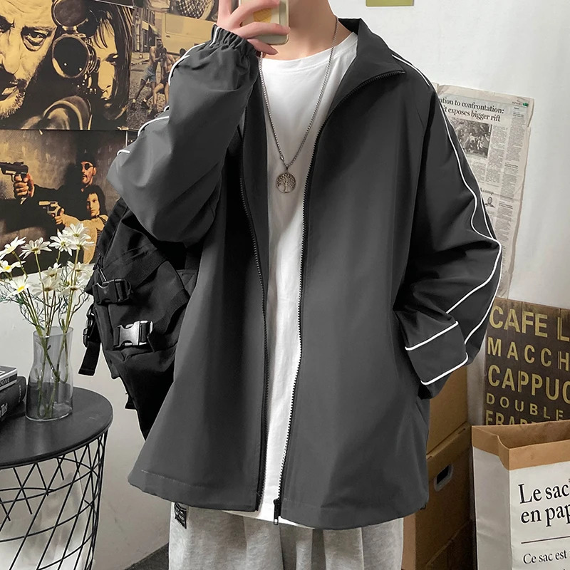 Thin jacket mens loose large size jacket spring summer and Hong Kong wind jacket youth joker mens student spring 240914
