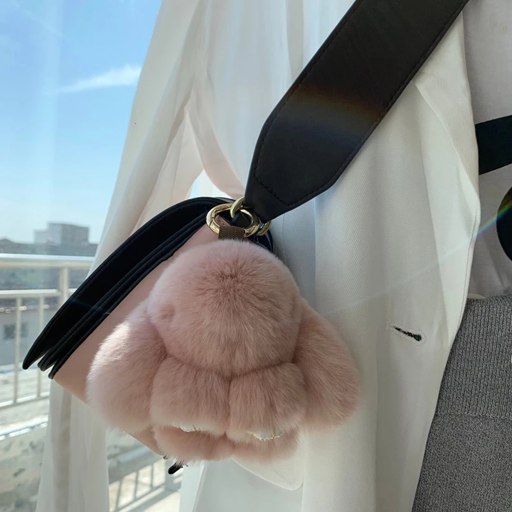 Mini Real Rex Bunny Toy Doll Keyring Tote Bag Charm 10Cm Fur Rabbit Keychain Car Pendant