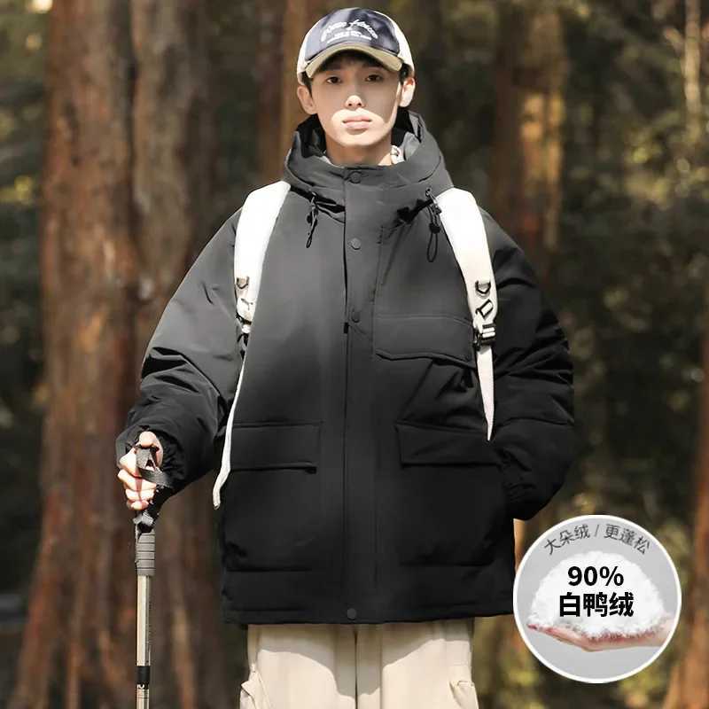 Outdoor Mens Winter Down Coat Hooded 90% White Duck Down Jacket Men Cargo Pockets Hiking Down Outerwear Puffer Jackets JK-039 LX241009