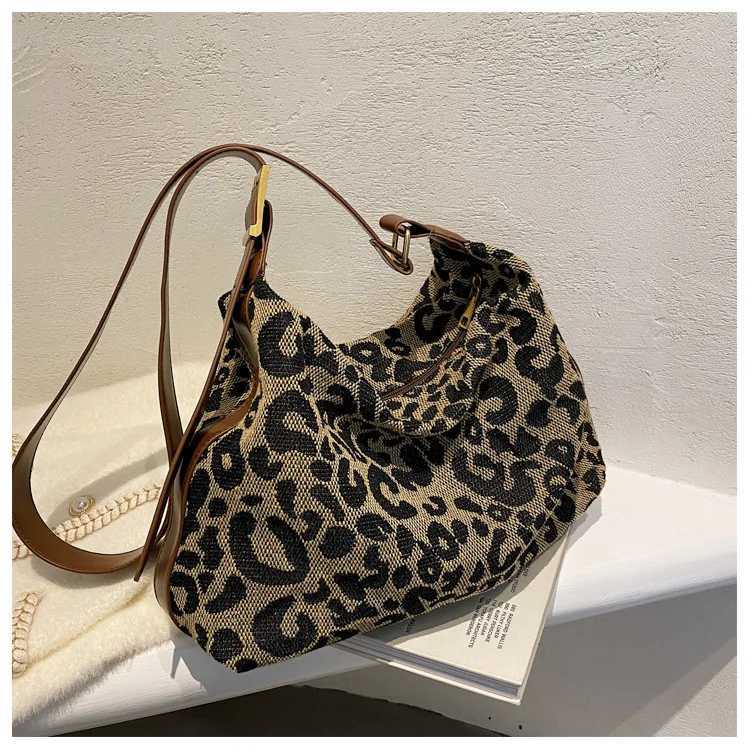 Casual Women Shoulder Bags Leopard Canvas Hobo Bag Female Large Capacity Messenger Soft Crossbody Handbag for 241009