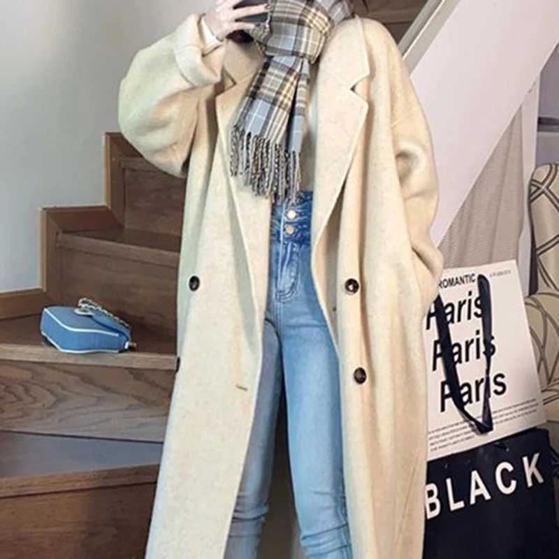 Womens Woolen Coat For Autumn And Winter New Korean Loose Medium Long Hepburn Style Woolen CoatsX241009
