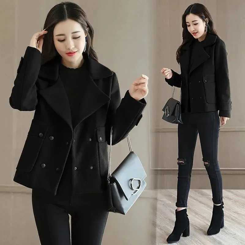 2023 Spring Autumn Woolen Jacket Women New Loose Suit Collar Female Tops Winter Woolen Coat Female Fashion Short OuterwearX241009