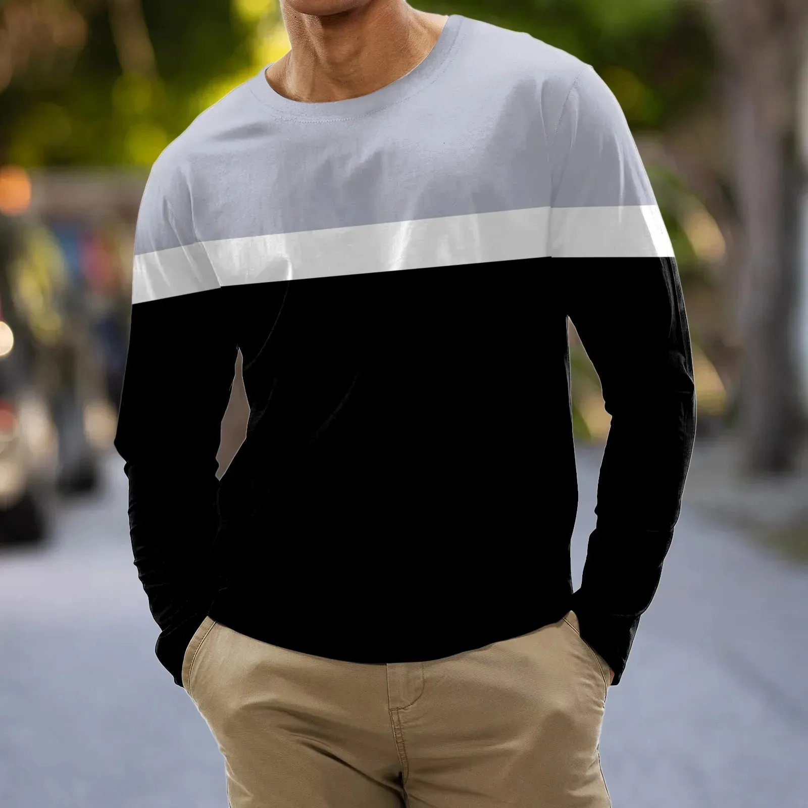 Fashion Autumn Mens Cotton Pullover Long Sleeve Tops Tshirts 3d Printed Graphic Stripe O Neck Casual Oversized Tee 2023 240930
