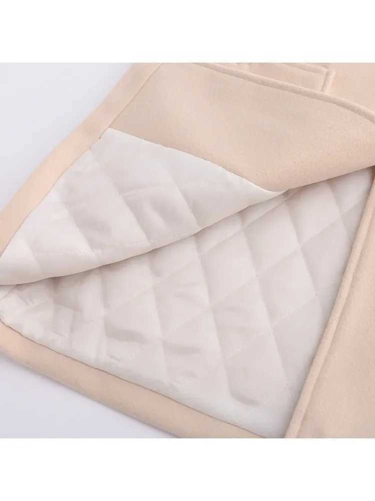 2025 Womens Tweed Coat Winter Korean Fashion Mid-length Coats Vintage Horn Button Hooded Loose Solid Jackets Casual Female TopX241009