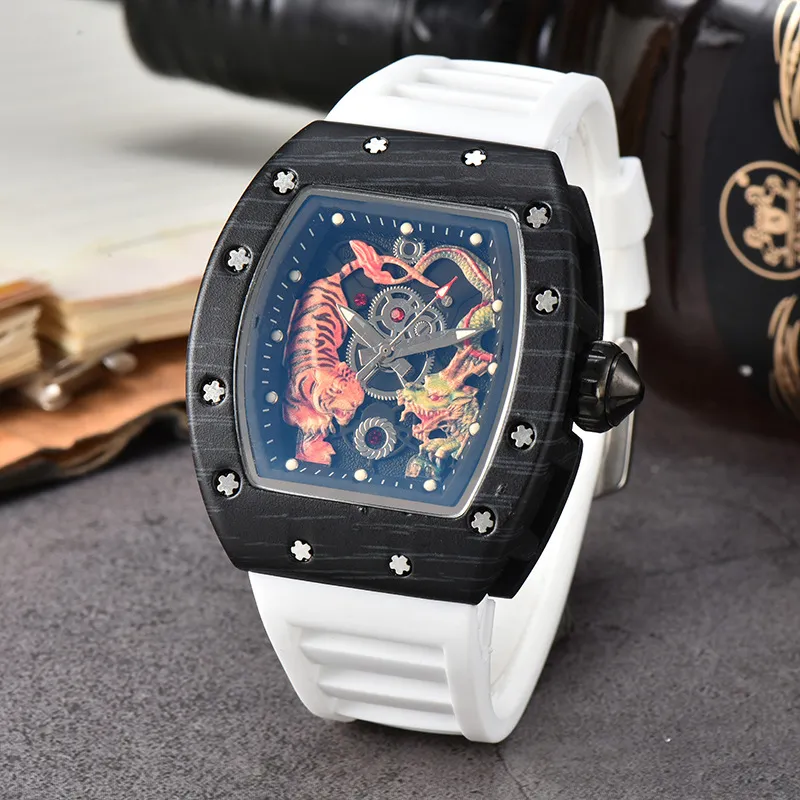 LAW dragon and a tiger Luxury brand sports and leisure Business Unique Square Watches with Large Dial Sport Quartz Silicone Bands Wristwatches with Luminous Hands