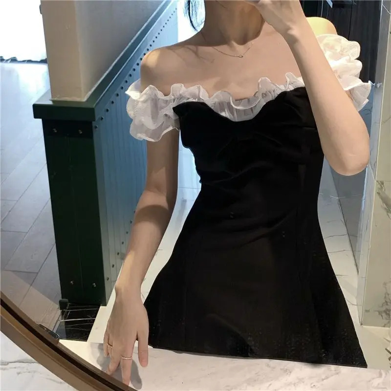 Womens clothing summer pull short sleeved patch work embroidery flame bow line party office womens knee ski dress 241007