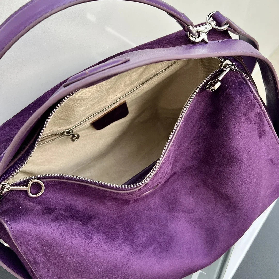 Large Lavender Purple Smooth Velvet Wide Shoulder Strap Womens Shoulder Bag High Quality Winter Suede Leather Womens Handbag 241008