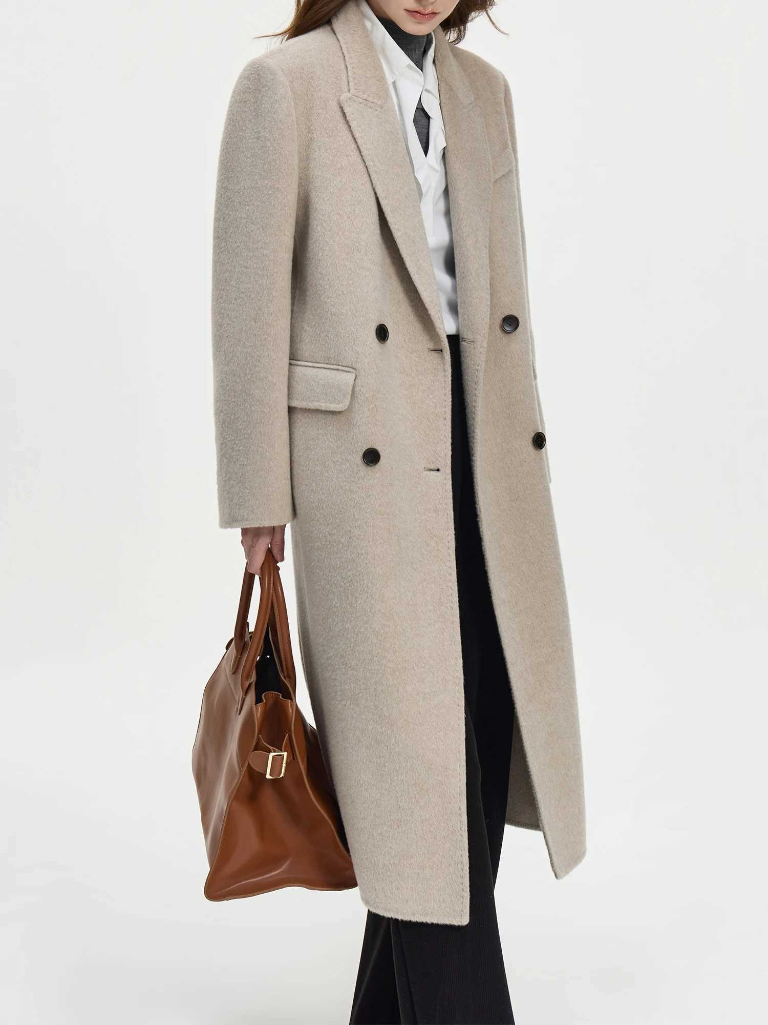 FSLE 80% Wool 20% Yak Velvet 2 Color Long Suit Coat For Women 2024 Fall Winter Warm Casual Versatile Tweed Long Jacket 24FS14212X241009