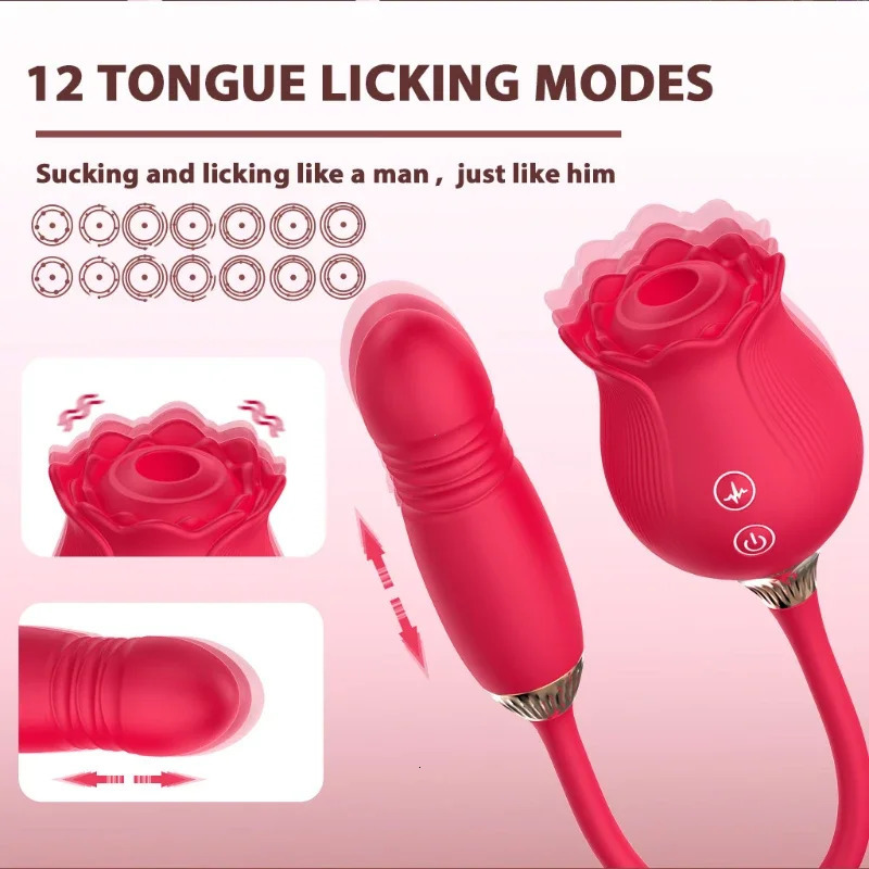 Rose toy penis stimulating vibrator female egg labia suction cup tongue licking and swinging adult product 241009