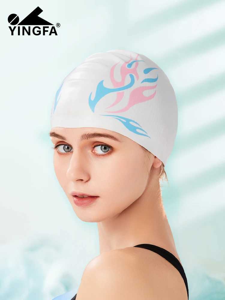 Yingfa 2024 new printed swimming cap womens adult elastic swimming cap waterproof ear protection long hair shower cap CL241009
