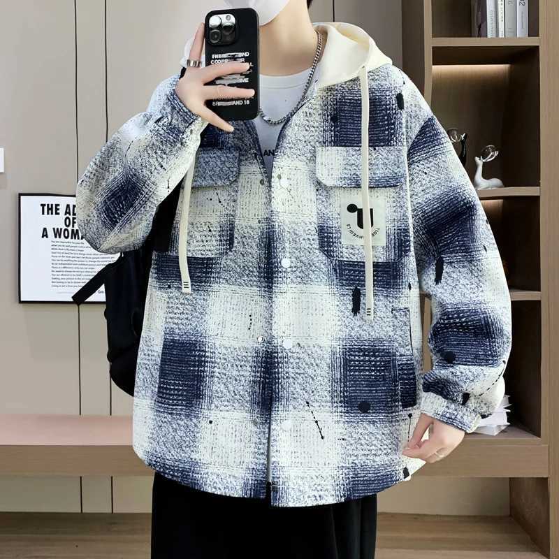 Mens Windbreaker Autumn Winter New Fashion Color-block Short Simple Outdoor Leisure Camping Hooded Coat Mens Trend Jacket LX241009