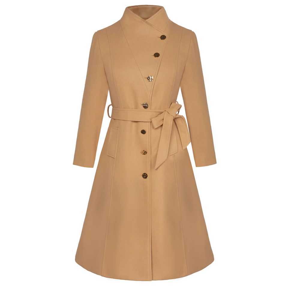 GK Women Coat Button Winter Woolen Fabric Overcoat Stand Collar Single Breasted Below Knee Coat Streetwear Woman OuterwearX241009