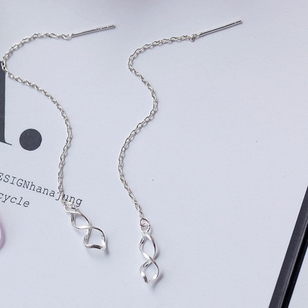 Double Spiral Wave Geometric Creative Design Sier Needle Ear Thread Long Earrings Personalized Student Female